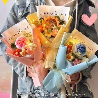 kupować Kreatywne prezenty na Walentynki i Dzień Nauczycieli róże wełniane bukiety kwiatów słoneczniki dziane kwiaty ręcznie wykonane gotowe produkty jako prezenty urodzinowe produkcja online