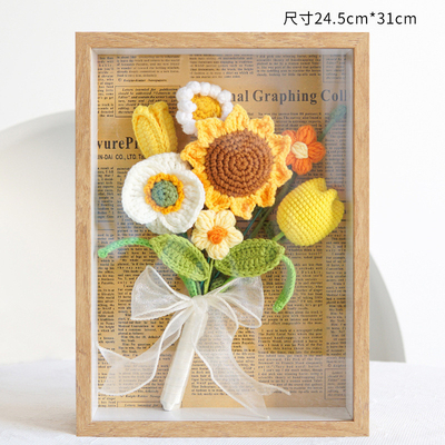 Dobra cena. Ręcznie zniszczony słonecznik wieczny ramka kwiatowa wisiająca dekoracja prezent na Dzień Nauczyciela 22x17.5x4.5cm pleciony stos w Internecie