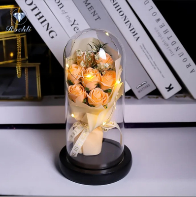 kupować Sprzedaż hurtowa fabryka Ins Sztuczne LED Kwiaty Dekoracyjne Urodziny Szklany Kopuła Róża Buchet Walentynki Wysokiej Jakości Rosy Mydlane online manufacture