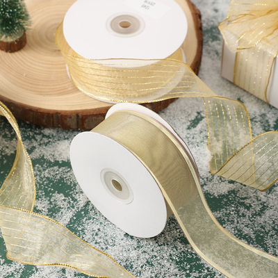 kupować Polityesterowa wstążka świąteczna do piekarni Opakowanie 4cm/25m Metalowy drutowy krawędź opakowania prezentów wstążka sieć śnieżna wstążka dekoracyjna wstążka produkcja online