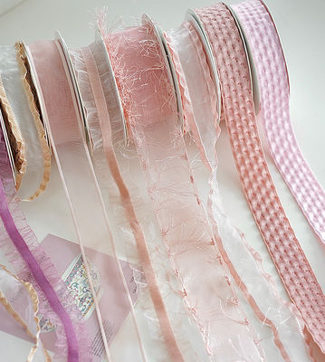 kupować Tkanina wstążka kwiatowa bukiet paska do piekarni DIY ręcznie Kwiatowe opakowanie wstążka delikatny różowy fioletowy serii 4cm/10m produkcja online