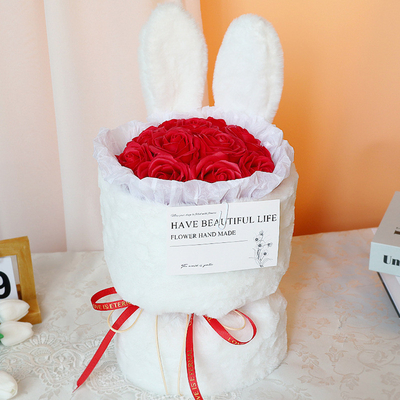 kupować Kwiatowy bukiet z uroczystości Qixi, prezent na Dzień Matki, słodkie uszy królika, sztuczne kwiaty, mydło, kwiatowy bukiet gotowy produkt online manufacture