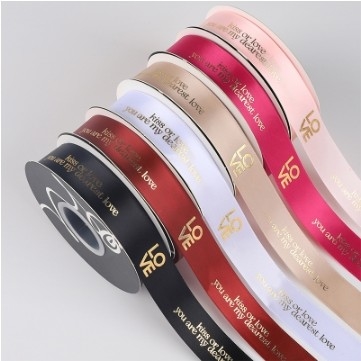 Dobra cena. Angielska wstążka poliestrowa Kwiatowy opakowanie wstążka do DIY Dekoracja bukietu 2,5 cm Love Gold Stamping w Internecie