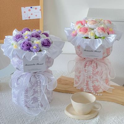 Dobra cena. Święto Qixi prezenty z dzianinami bukiety kwiatów różowych Kwiaty różowe prezenty dla dziewczyny na Walentynki w Internecie