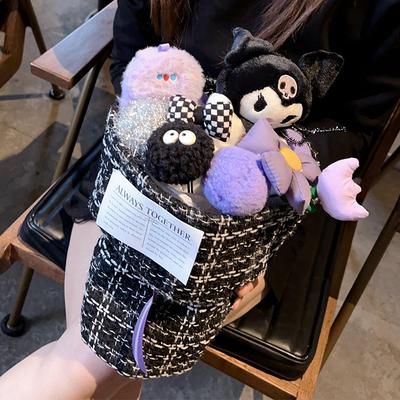 Dobra cena. Halloween Gift Doll Bouquet Kuromi Finished Plush Doll Pumpkin Head Cartoon Bouquet Urodzinowy prezent dla dziewczyny w Internecie