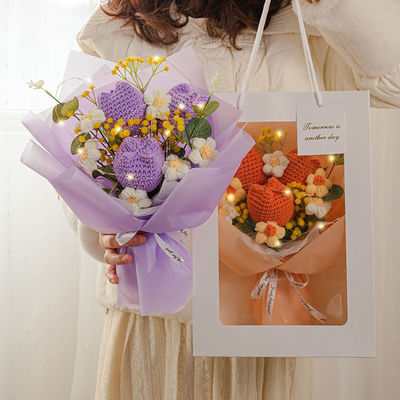 Dobra cena. 30x35cm Pile z dzianinami ręcznie Tulipny bukiet Wielkie prezent na Dzień Matki w Internecie