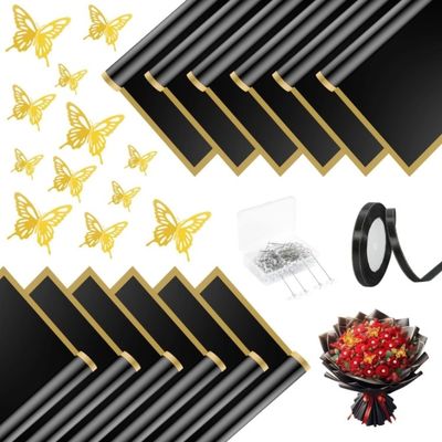 Dobra cena. Film żelowy ze złotym krawędziem, papier do pakowania kwiatów, papier mat, półprzezroczysty, wodoodporny, papier do pakowania bukietów kwiatowych, materiał z kwiaciarni w Internecie