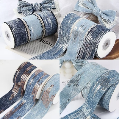 Ręcznie wykonane łuki Sequins Proste krawędzie Denim Webbing Kolor Prędkość włosów Akcesoria DIY Materiały Odzież Akcesoria Paski 4cm/10m