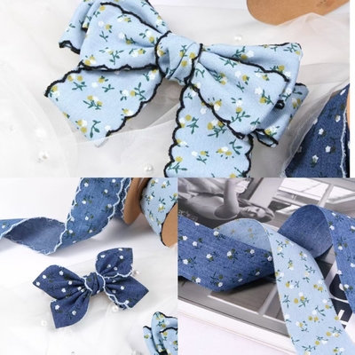 2,5 cm Krawędź pąka/prosta krawędź Jednostronna Mała kwiatowa imitacja dżinsowej wstążki Kwiatowa opakowanie na prezent DIY Kokarda Opaska do włosów Trwałość koloru