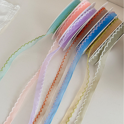 DIY Ręcznie Robione Kwiatowe Materiały Opakowania 1cm Wave Edge Yarn Ribbon Flower Bouquet Floral Tie z żółtym kolorem Fastness
