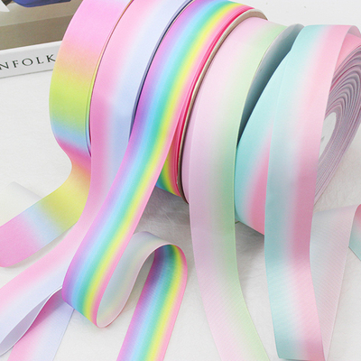 Dobra cena. Gradient Rainbow Ribbed Ribbon Heat Transfer Printing DIY Bow Headband Gift Box Packaging Materiał pomocniczy w Internecie