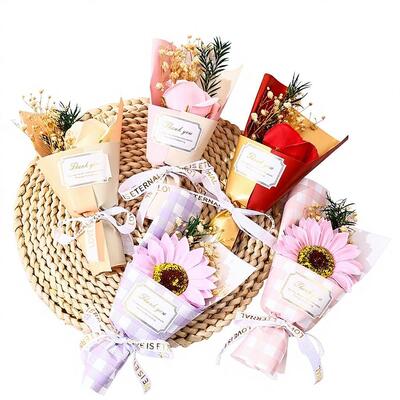 Dobra cena. Mini Buchet Moderne minimalistyczne kwiaty mydlane Mini suszone kwiaty Buchet kreatywny ślub Gość ulubiony Świąteczny dekoracja prezent w Internecie
