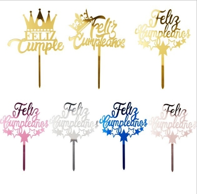 Dobra cena. Feliz Cumpleanos Gold Happy Birthday Cake Toppers S11xH16cm Srebrna akrylowa ozdoba na tort w Internecie