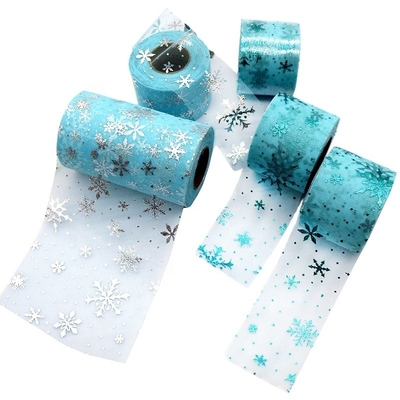 Dobra cena. Niebieski wzór płatka śniegu Poliester Organza Tulle Rolls Fabric 15,2 cm w Internecie
